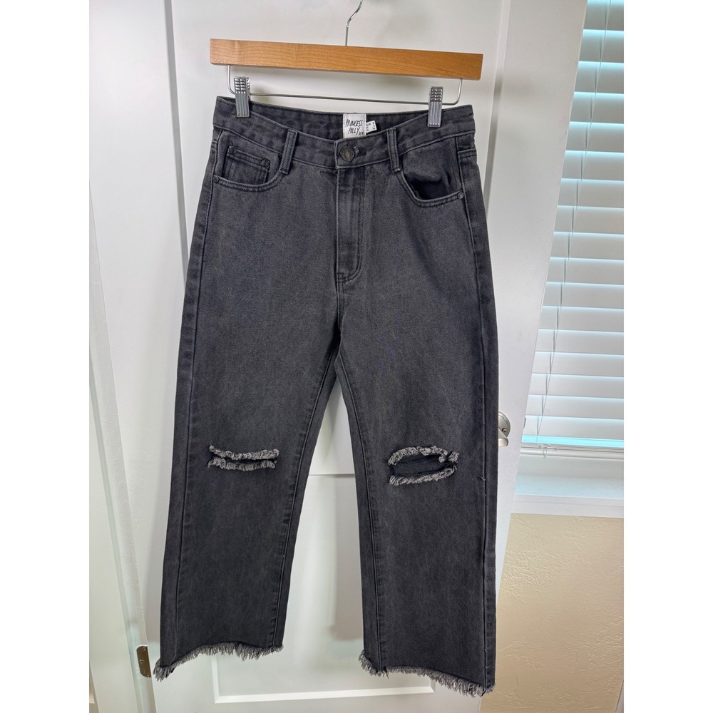 Princess Polly Washed Black Distressed Straight Leg Jeans Grunge Size 4